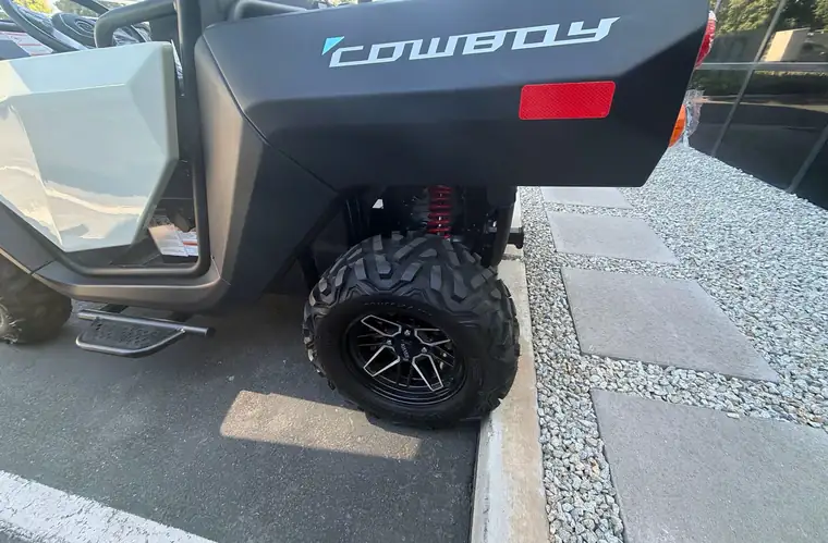 Rear of a 2025 Kandi Cowboy electric utility vehicle at pickup in Corona, California
