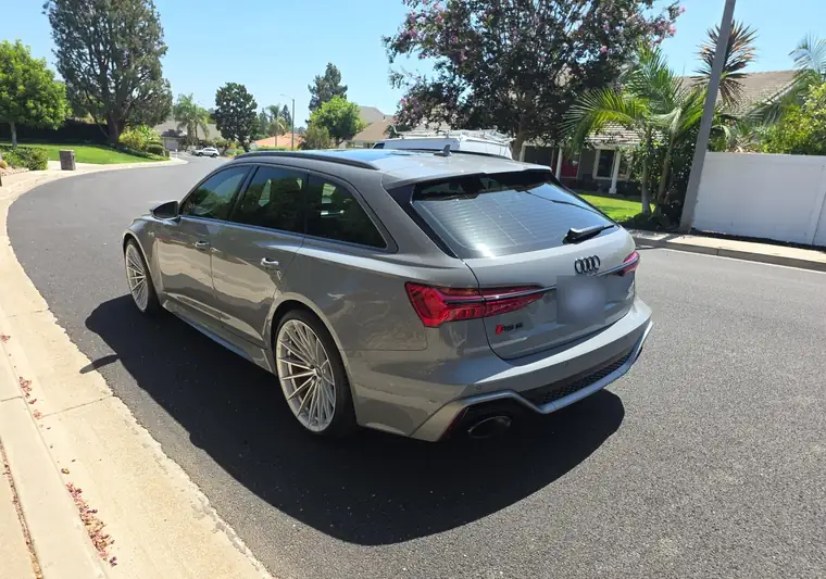 The same Audi RS 6 Avant on a street at delivery in Santa Ana, California