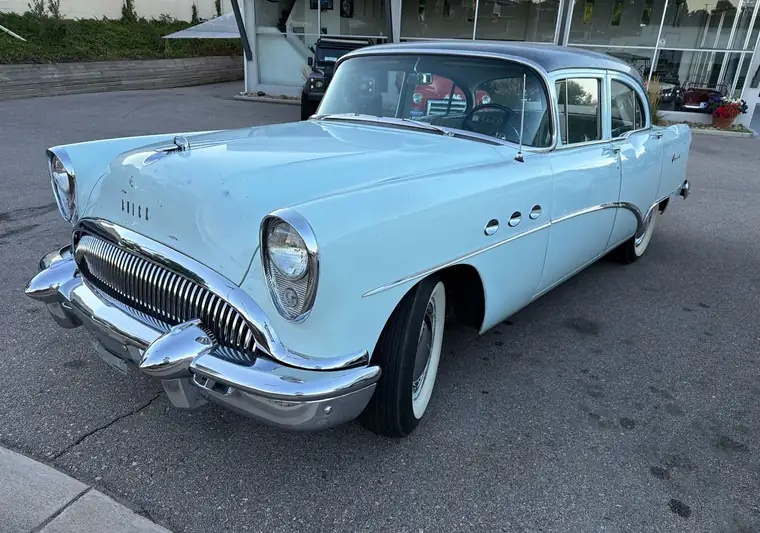 Light blue 1954 Buick Special sedan at pickup in Greeley, Colorado