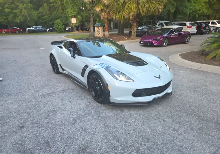 The same Corvette in a parking area at delivery on Hilton Head Island, South Carolina