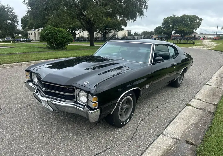 Black 1971 Chevrolet Chevelle SS at pickup at a classic-car dealer in Ocoee, Florida