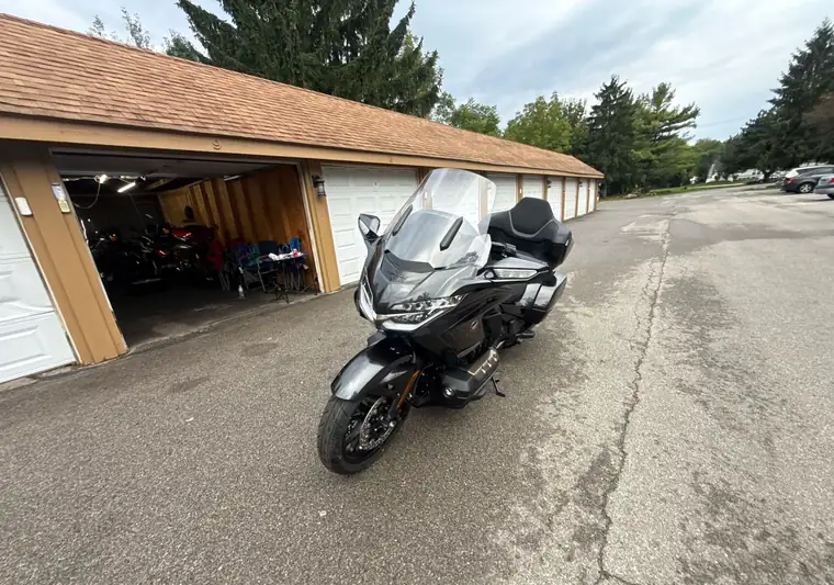The same Honda Gold Wing on a parking area at delivery in Toledo, Ohio