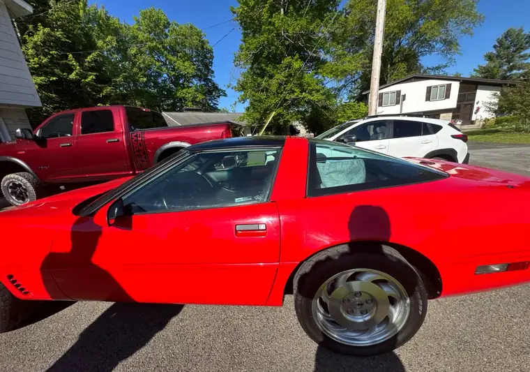 The same Corvette in a driveway at delivery in Lakewood, New York