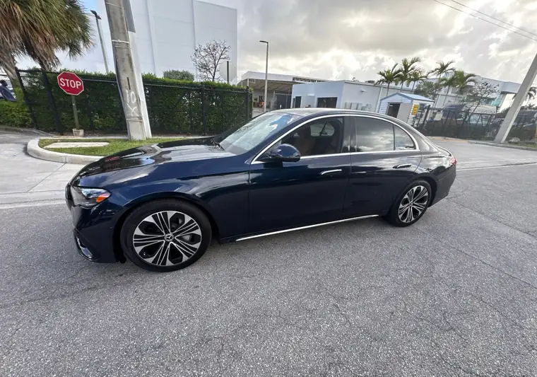 Dark blue 2024 Mercedes-Benz E350 sedan at pickup in West Palm Beach, Florida