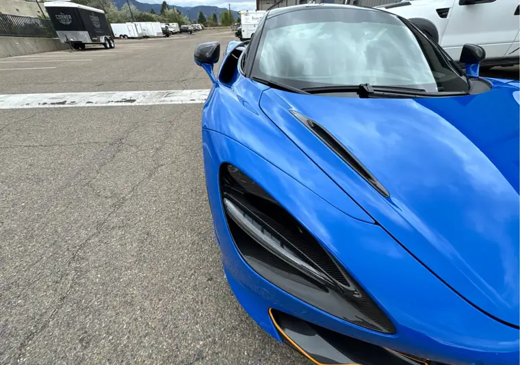 Blue 2019 McLaren 720S at pickup in Boulder, Colorado