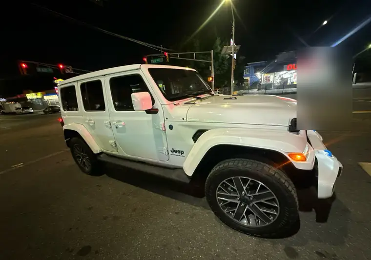 The same Wrangler on a city street at night at delivery in Newark, New Jersey