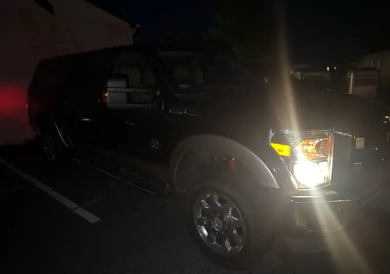 The same F-250 at night at delivery in Ruckersville, Virginia