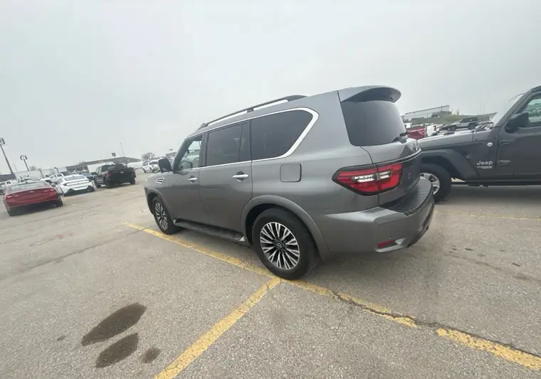 Gray 2023 Nissan Armada in a parking lot at pickup in the Omaha area of Nebraska
