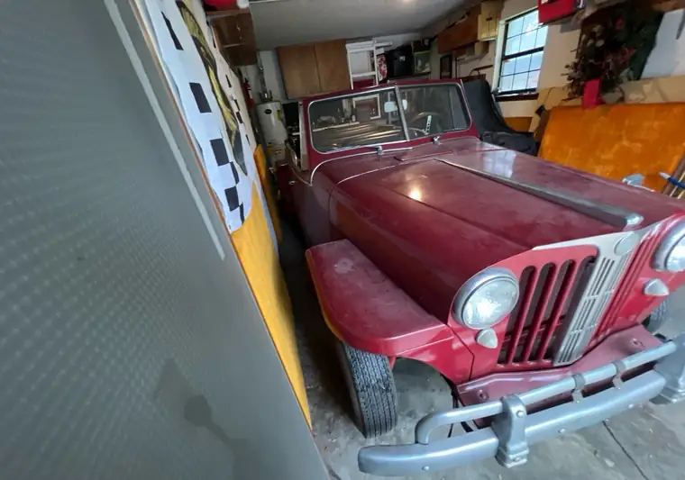 The same Jeepster in a garage at delivery in Bentonville, Arkansas