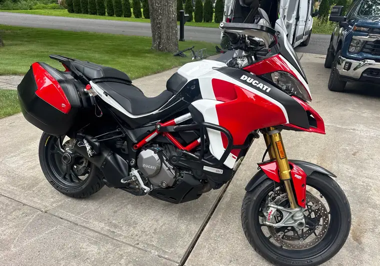 The same Ducati Multistrada on a driveway at delivery in Kingston, New York