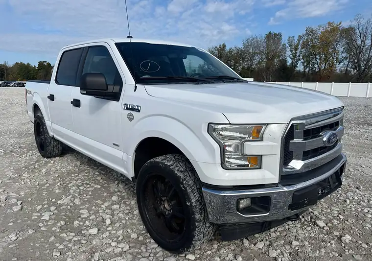 White 2017 Ford F-150 crew cab on gravel at the Copart yard in Barberton, Ohio