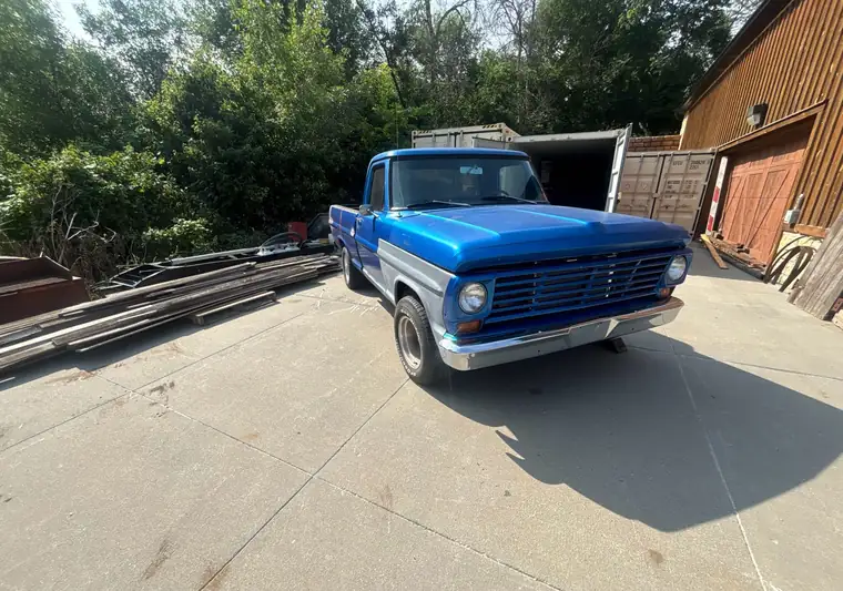 The same F-100 on a concrete drive at delivery in Omaha, Nebraska
