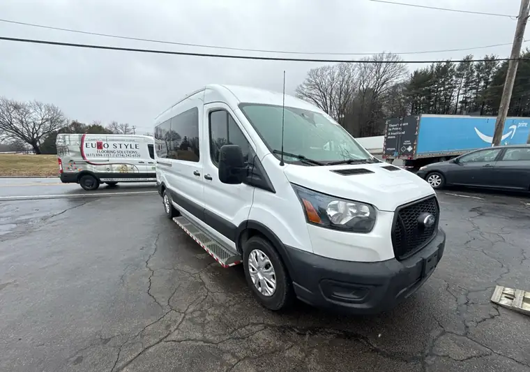 The same Transit in a parking lot at delivery in Worcester, Massachusetts