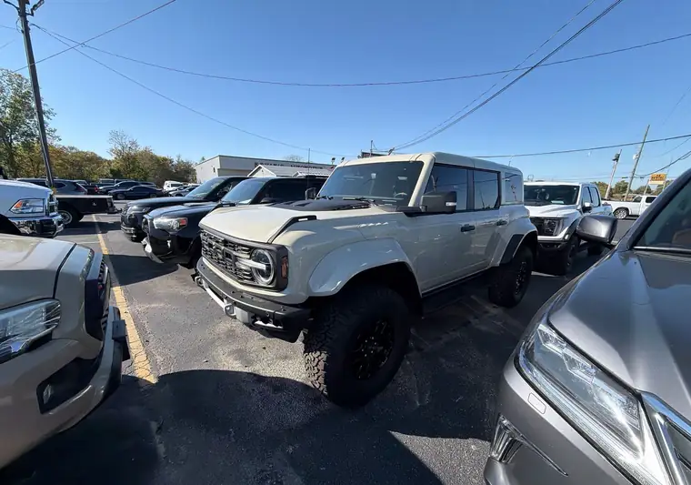Cream 2025 Ford Bronco Raptor in a lot at pickup in Lebanon, Tennessee