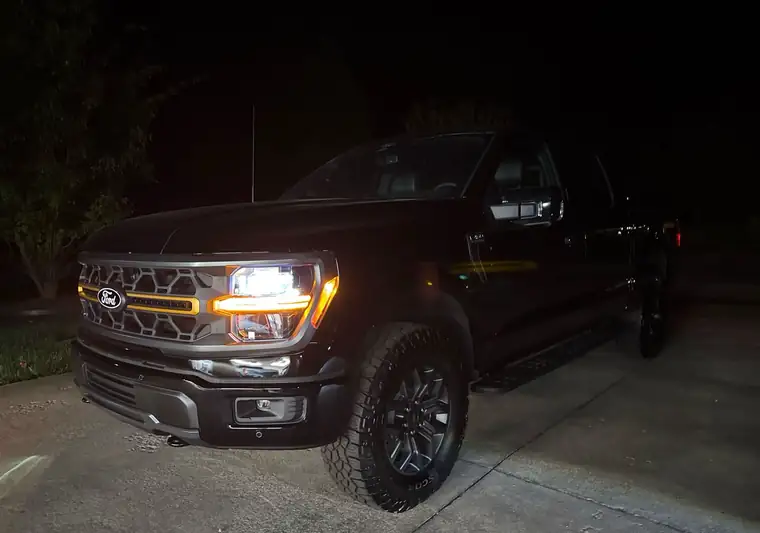 The same Ford F-150 Tremor at night at delivery in State Road, North Carolina